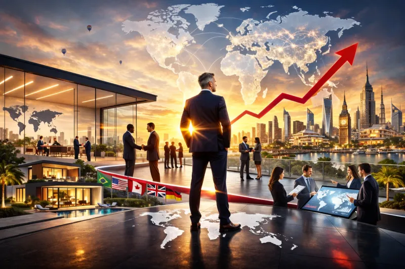 Global business expansion at sunrise