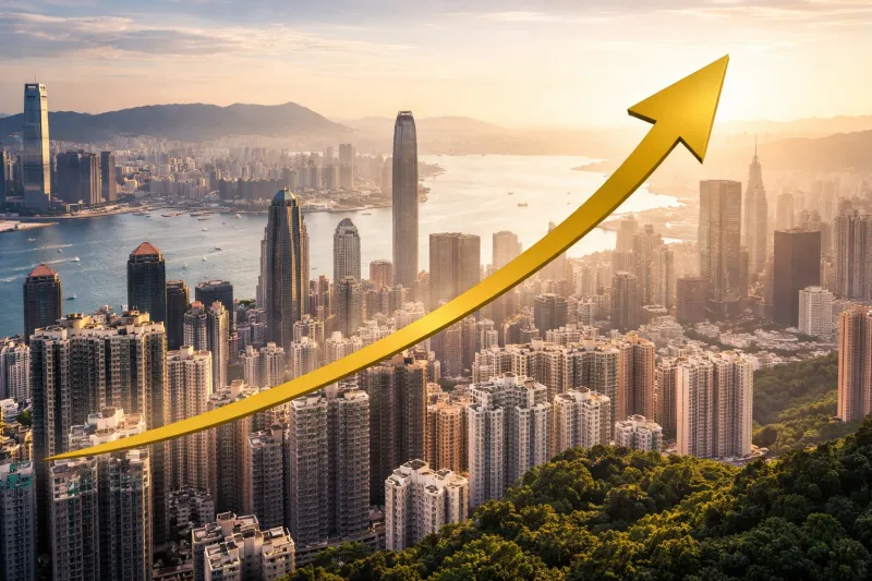 Golden arrow over Hong Kong skyline