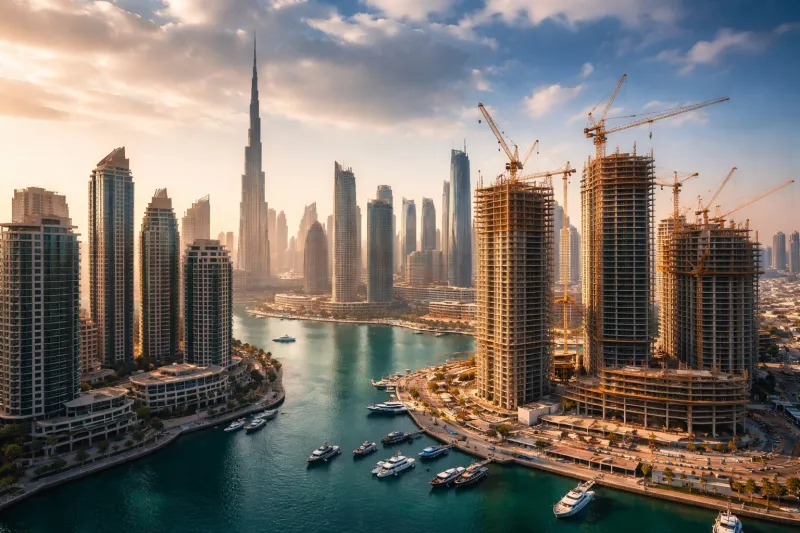 Dubai skyline at golden hour