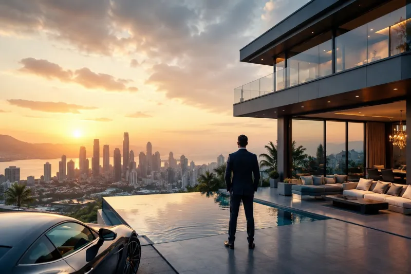 Sunset view from a luxury penthouse