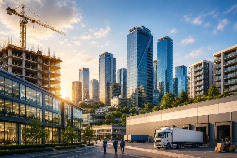 Golden hour in a modern cityscape