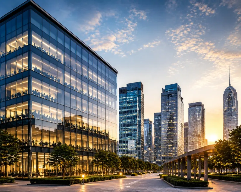 Golden hour in the city district