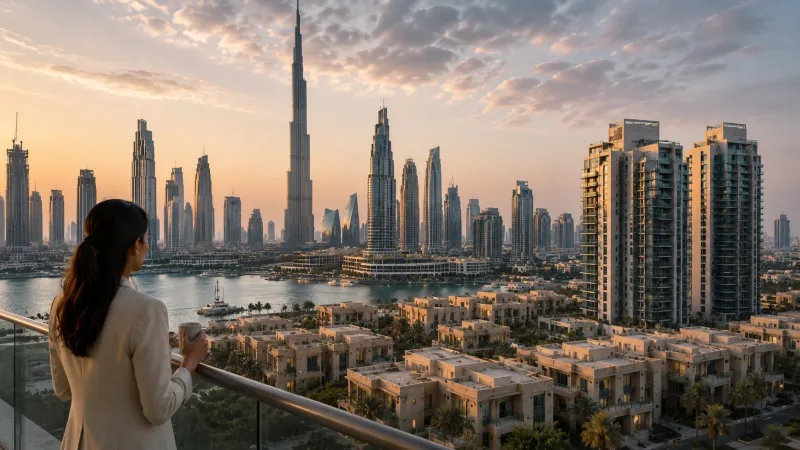 Golden hour in modern cityscape