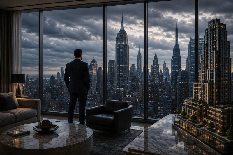 Man gazing over Manhattan skyline