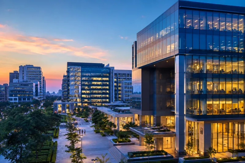 Modern cityscape at dusk
