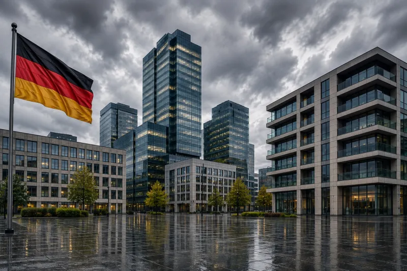 Rainy German Business District Plaza