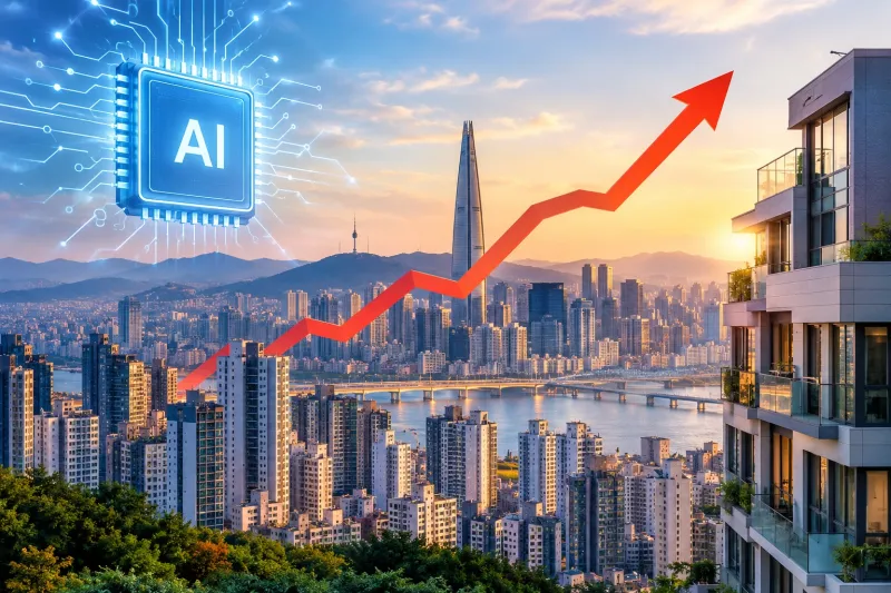 Sunset Skyline with AI Growth Arrow